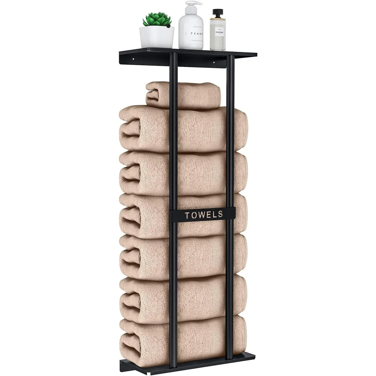 Wall Mounted Towel Rack for Bathroom - 30 Inch with Shelf, Holds 6 Large Towels, Black, Perfect for Rolled Towels Storage