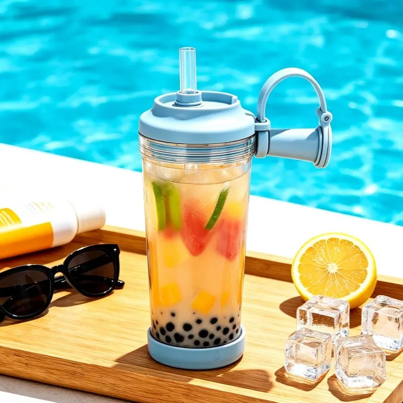 850ML Magnetic Handle Tritan Straw Cup, Large Mouth Straw for Bubble Tea, Leak-Proof Portable Water Bottle, Ideal for Home Outdoor Use, Perfect Gift
