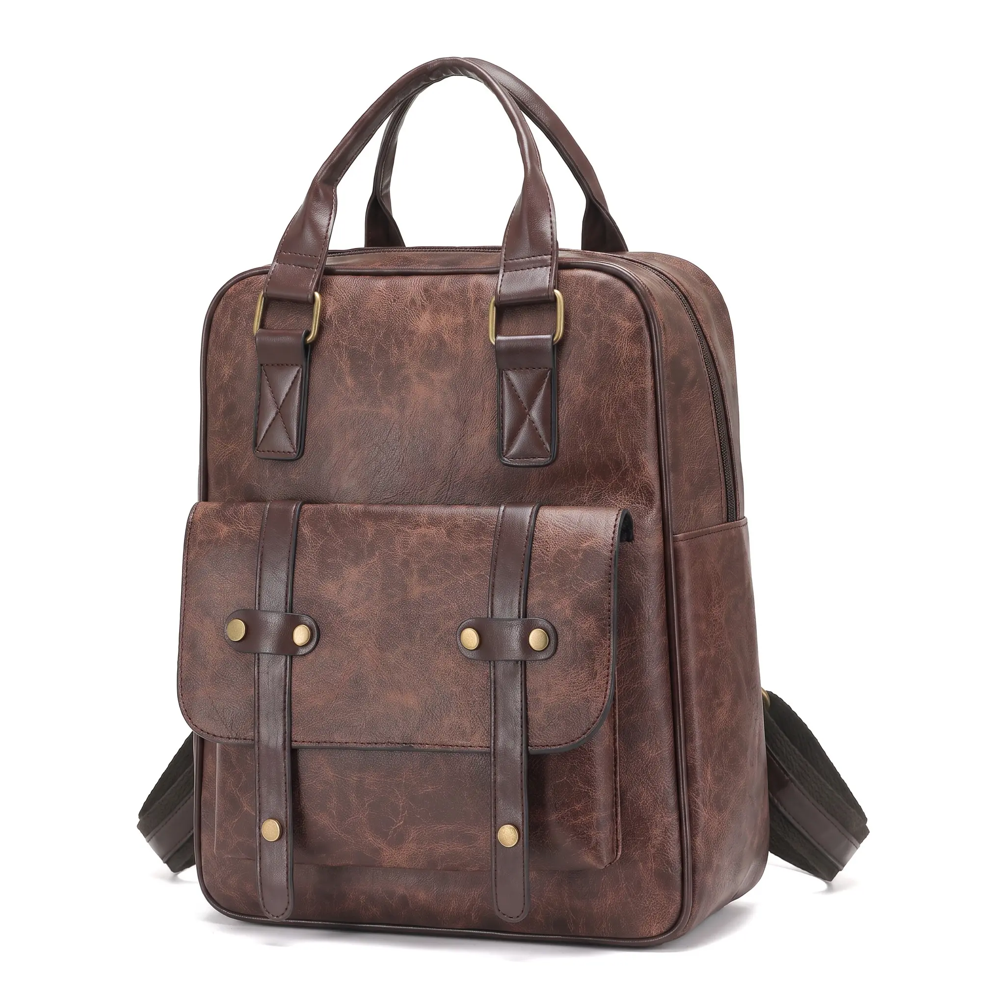 Women's Vintage Chic Backpack, Large Capacity Commuter Bag with PU Leather Texture, Durable Zipper Closure, Adjustable Strap, Available in Coffee, Black, Brown