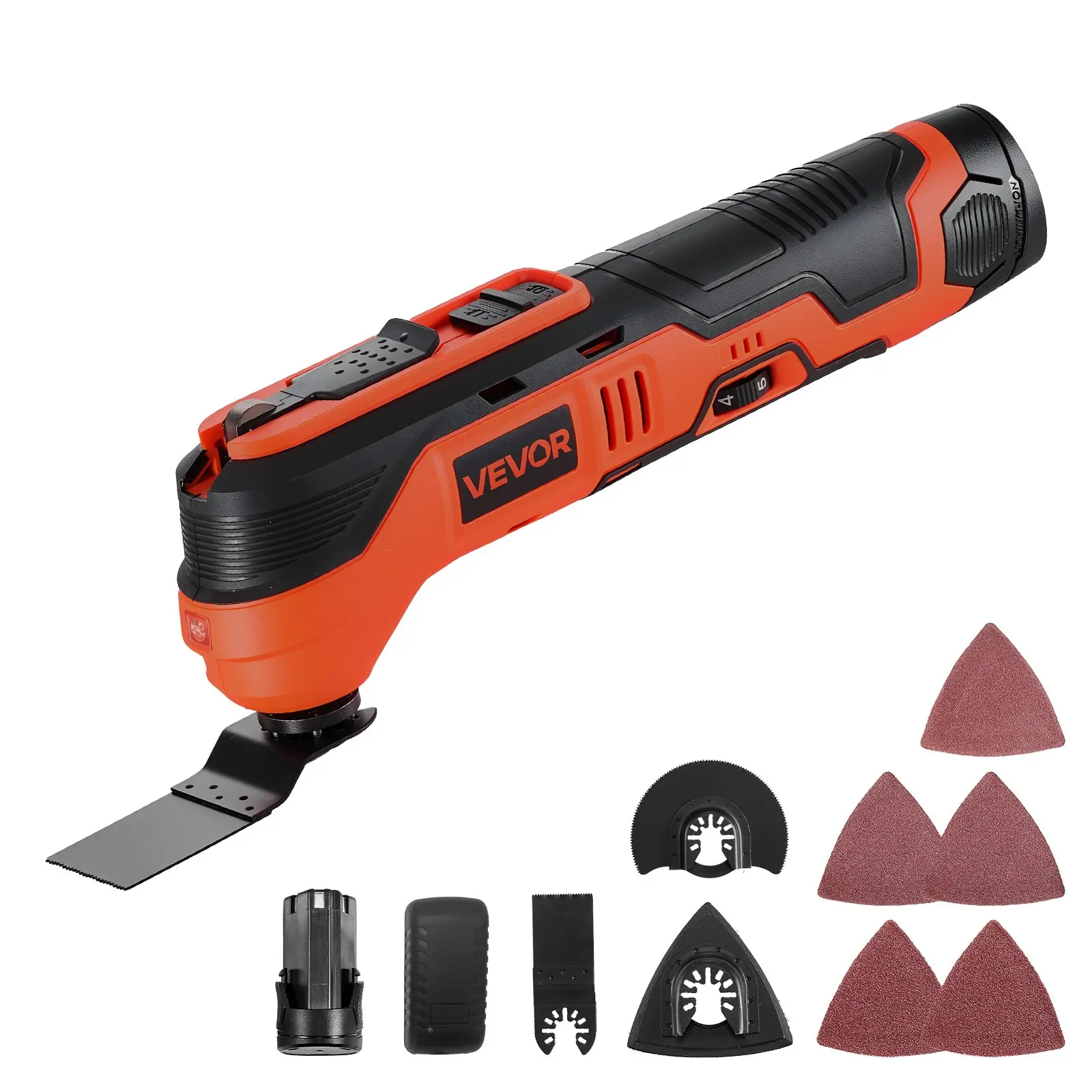 VEVOR 12V Cordless Oscillating Multitool Saw, 6 Variable Speeds (6000-17500 OPM), 3.2° Oscillation Angle, 2.0Ah Battery & Charger, 8-Piece Accessories Set for DIY Users, LED Work Light for Wood/Metal Cutting on Multiple Surfaces