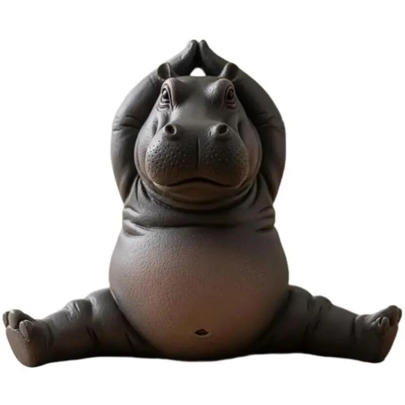 Clumsy Yoga Master HippoClumsy Yoga Master Hippo Resin Figurine Hippo Decorative Figurines Animal Statue