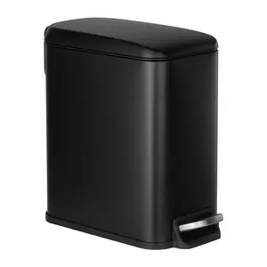 【DealsForYouDays】VEVOR Slim Bathroom Trash Can, 11.4 x 5.71 x 10.7 Inch Small Bedroom Trashcan with Step Pedal & Soft Close Lid, 6L Steel Garbage Can with Detachable Inner Bin, for Kitchen, Home, Dorm, Office, Black