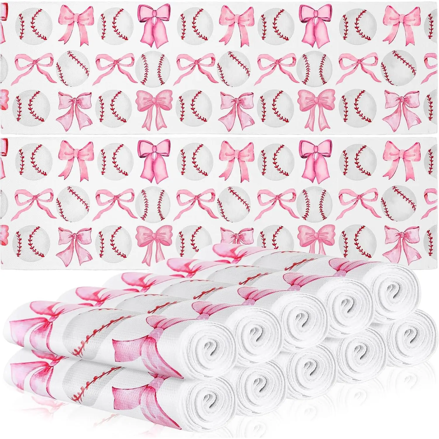 12 count Cooling Towel Baseball Football Basketball Breathable Chilly Softball Soccer Ice Towel, 40"x12" Tennis Microfiber Accessories for Player(White,  Bow Baseball)