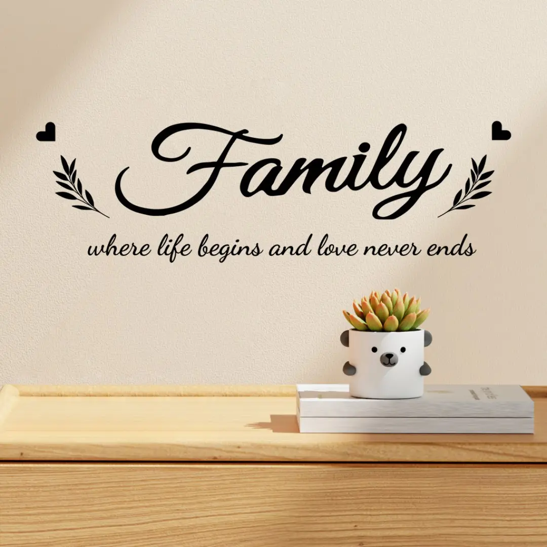 1 Sheet Family Quote Wall Decal Sticker– “Where Life Begins and Love Never Ends” Script Vinyl Wall Sticker, Minimalist Home Decor for Living Room, Entryway, Bedroom, Removable Peel & Stick Wall Art Home Decor