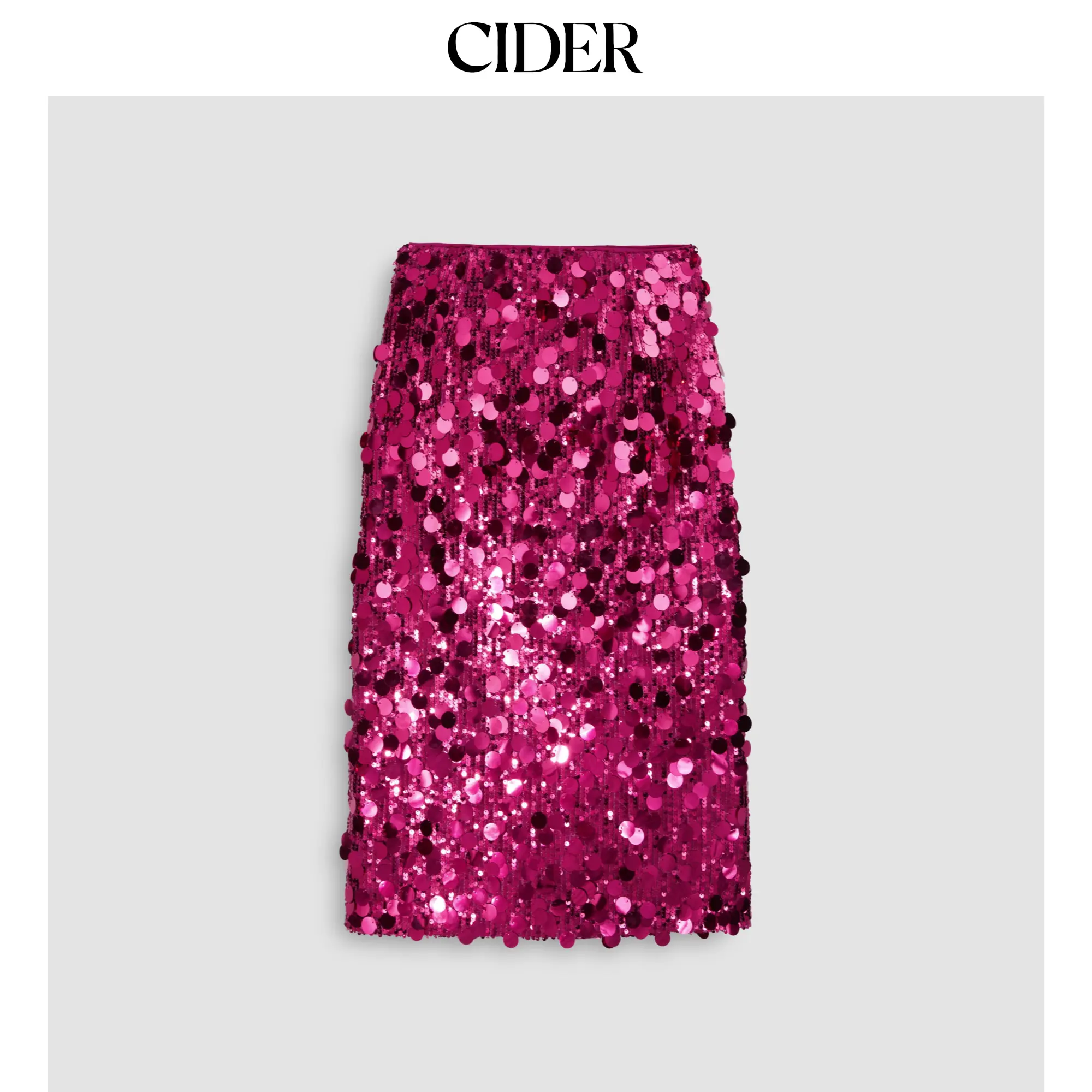 Cider [2 colors, size 2-26] Sequin Mid Waist Split Midi Skirt