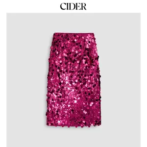 Cider [2 colors, size 2-26] Sequin Mid Waist Split Midi Skirt