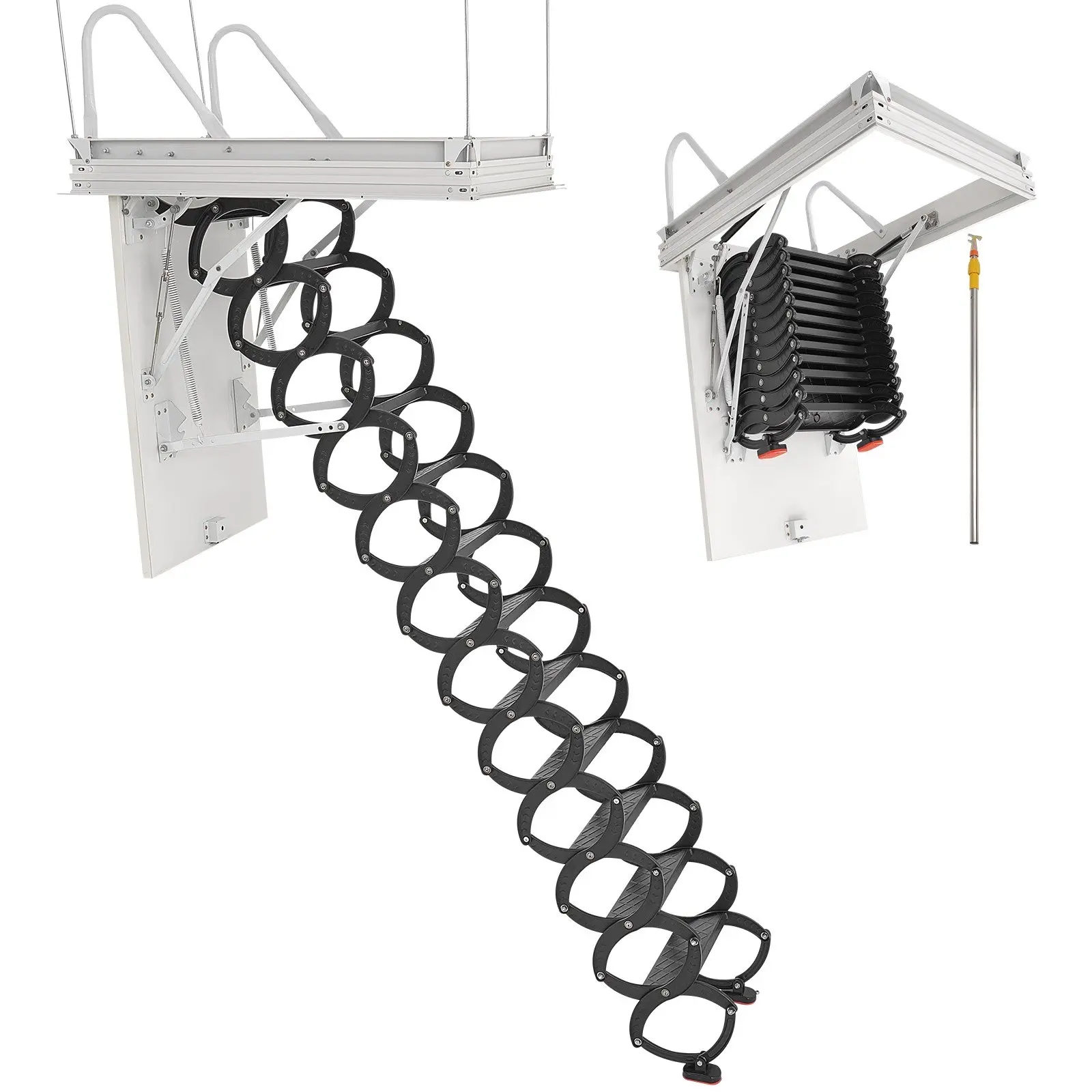【DealsForYouDays】VEVOR Attic Ladder, 660LBS/299.4KG Capacity, Fits 9.5 to 10.2 ft Ceiling Height and 39.4x 27.5 inch Opening Size, Alloy Steel Pull-Down Retractable Ceiling Stair with Pulling Rod for Attic Loft Roof