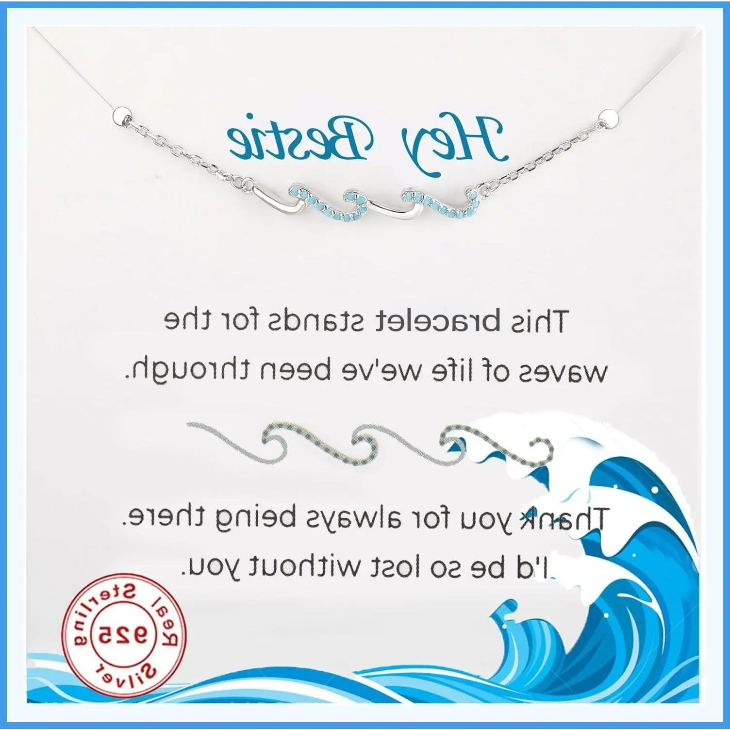 925 Sterling Silver Wave Bracelet, Friendship Bracelet Gift for Women - Bestie BFF Birthday Graduation Valentine's Day