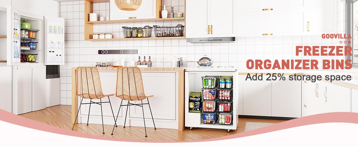 VANCASTLE Freezer Organizer Bins with Foldable Handle, Stackable Freezer Baskets for 3.5-7 Cu.FT Deep Chest Freezer Organization, Coated Metal Freezer Storage Bins with Better Space Utilization