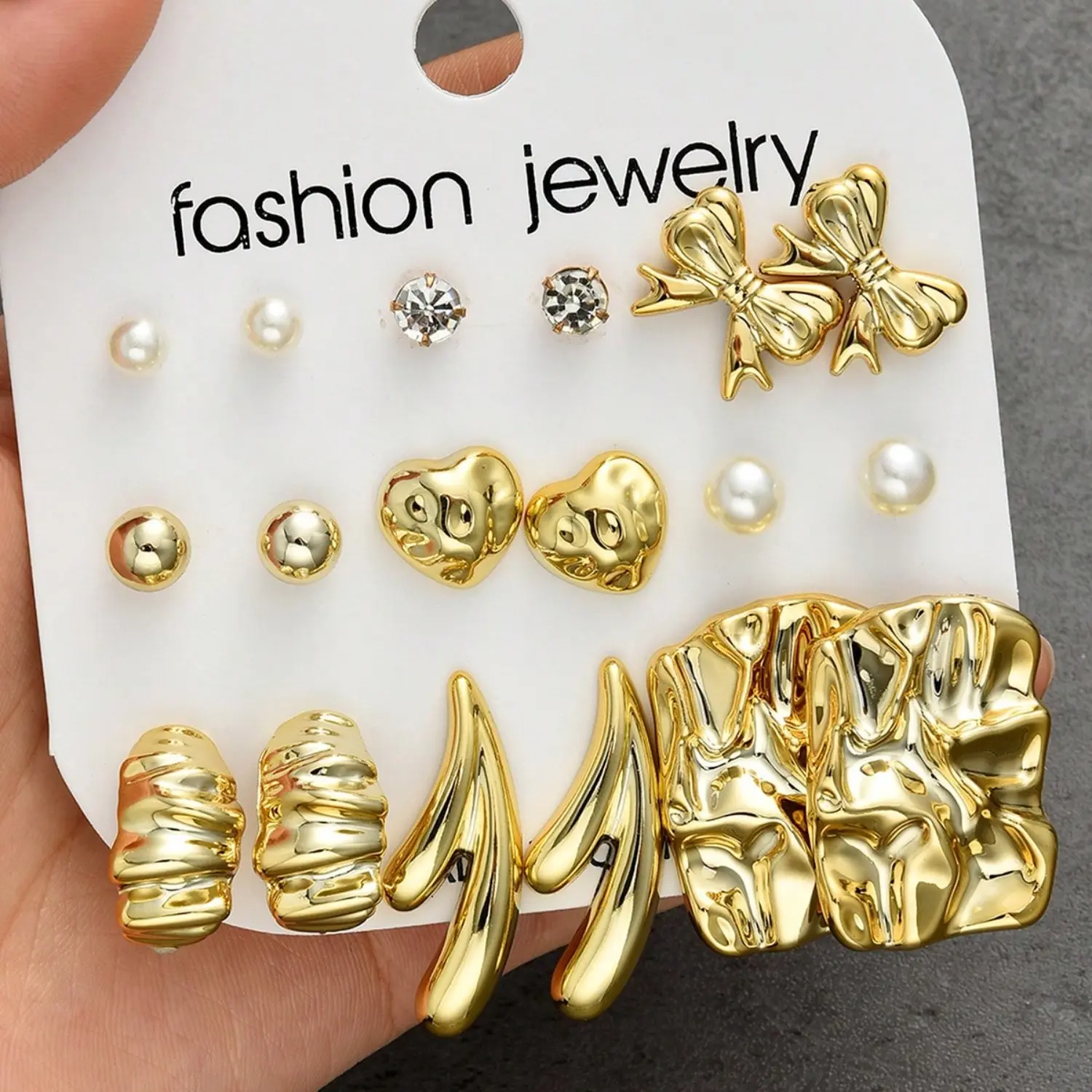 Fashion Mixed Shape Stud Earrings Multipack, Bow Heart Round Shaped Ear Decor, Versatile Daily Ear Jewelry Set Gift for Girls