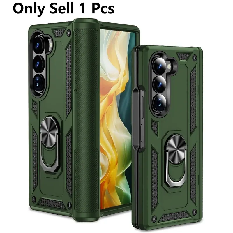 Full Protection Phone Case Protective Shell for Samsung Galaxy Z Fold 7/6/5/4/3, Z Flip 7/6/5/4/3, Armor Car Magnet Ring Stand Cover, Durable Design