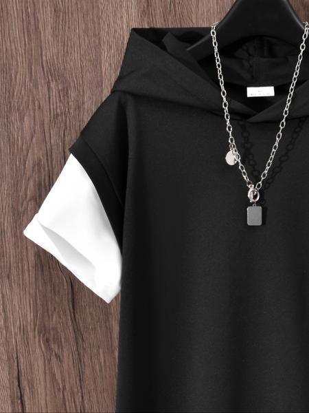 Two-piece Set Boy's Hooded Top & Shorts, Casual Hooded Top & Track Shorts for Summer, Kids Clothes for Daily Wear