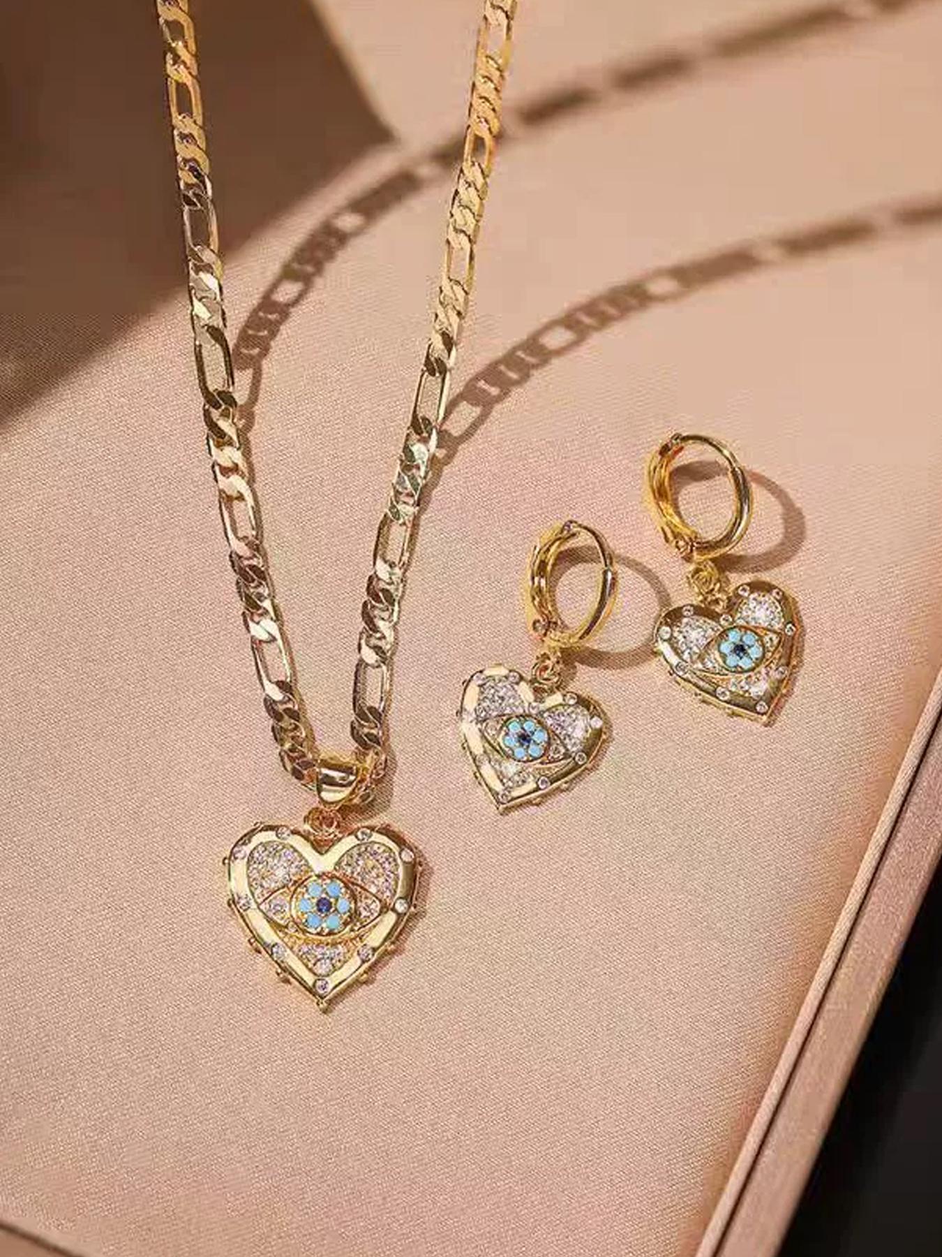 Fashion Heart Shaped Pendant Necklace & Dangle Earrings, Artificial Gemstone Decor Zirconia Jewelry Set for Party, Daily Decor, Trendy All-match & Exquisite Jewelry for Birthday Gift