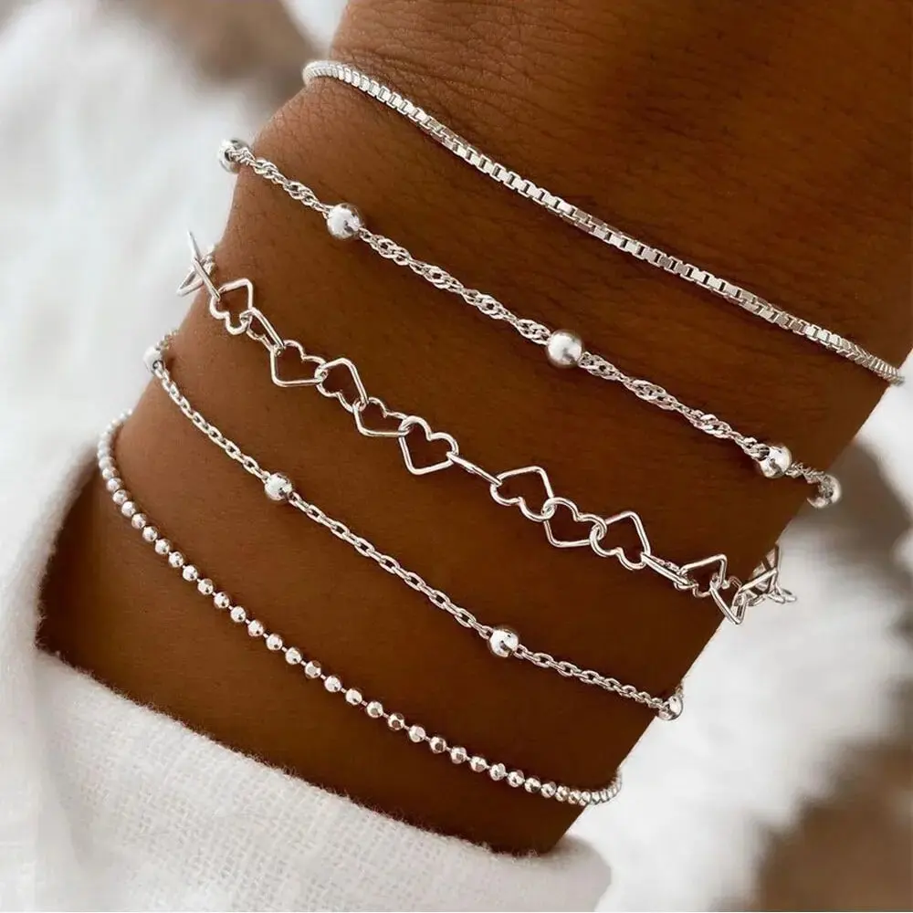 5-piece set Love bracelet simple personality female round bead chain box chain bracelet girlfriend gift set