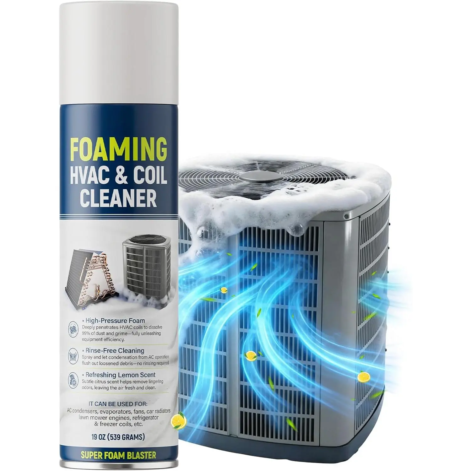 Foaming AC Coil Cleaner: Multi-Purpose Foam Spray, No Rinse Deep Clean, Deodorizes Evaporator Condenser for Home AC, HVAC Technicians, DIY - 19 oz