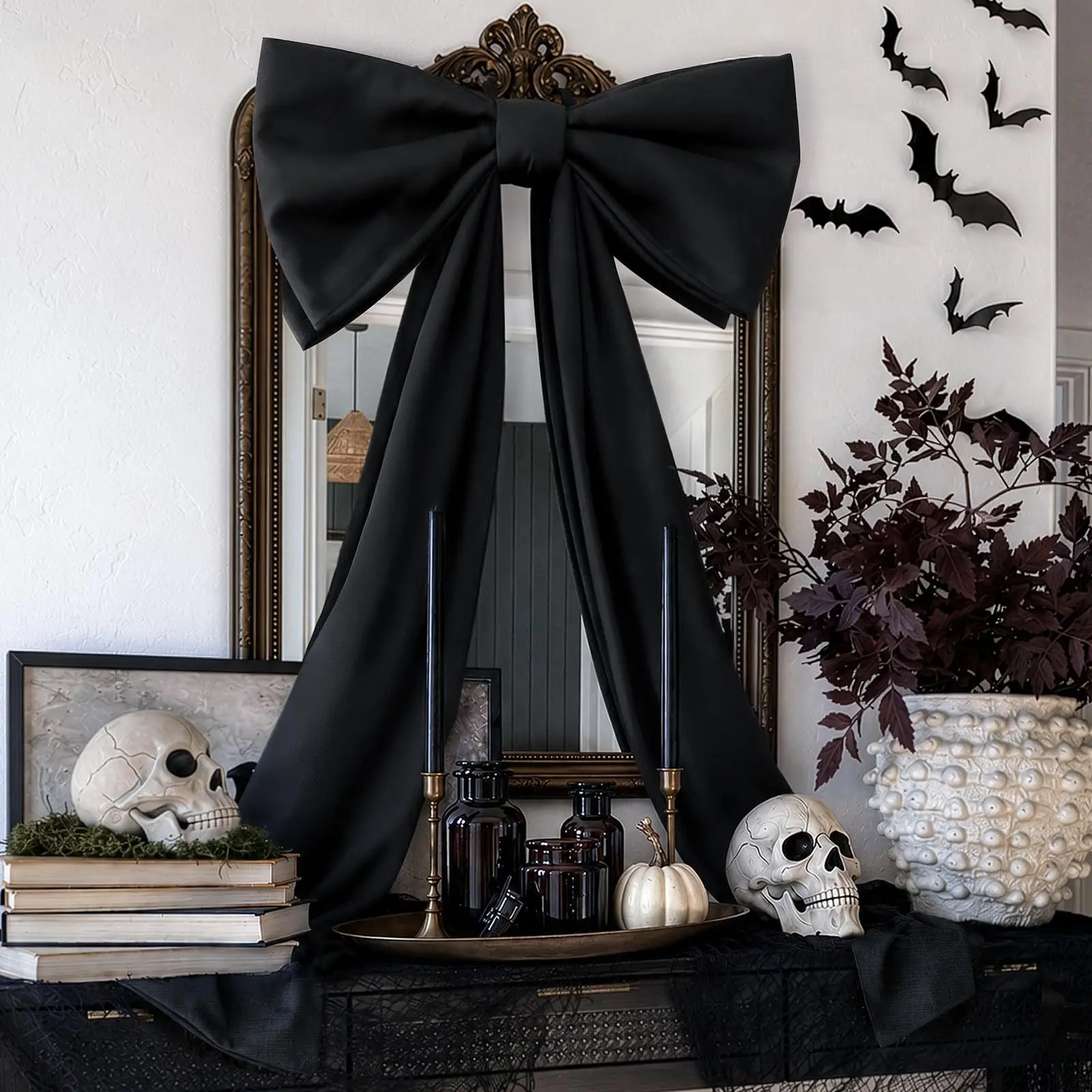 Halloween Decor Large Bow for Front Door Decor, 120cm X 60cm Giant Bow, Indoor Party Decoration, Christmas Tree Topper, Wall and Fireplace Decor