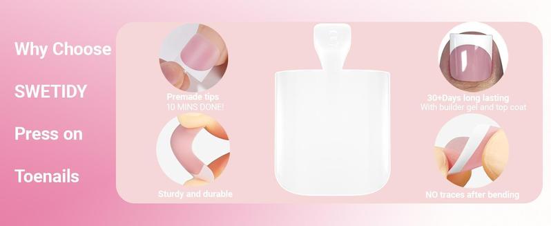 Toe Nail Press Ons, French Tips Toe Press On Nails, 150pcs Square Pre-Designed Soft Gel Thick False Toenail Extension, Berry Pink Full Cover Acrylic for DIY 15 Sizes