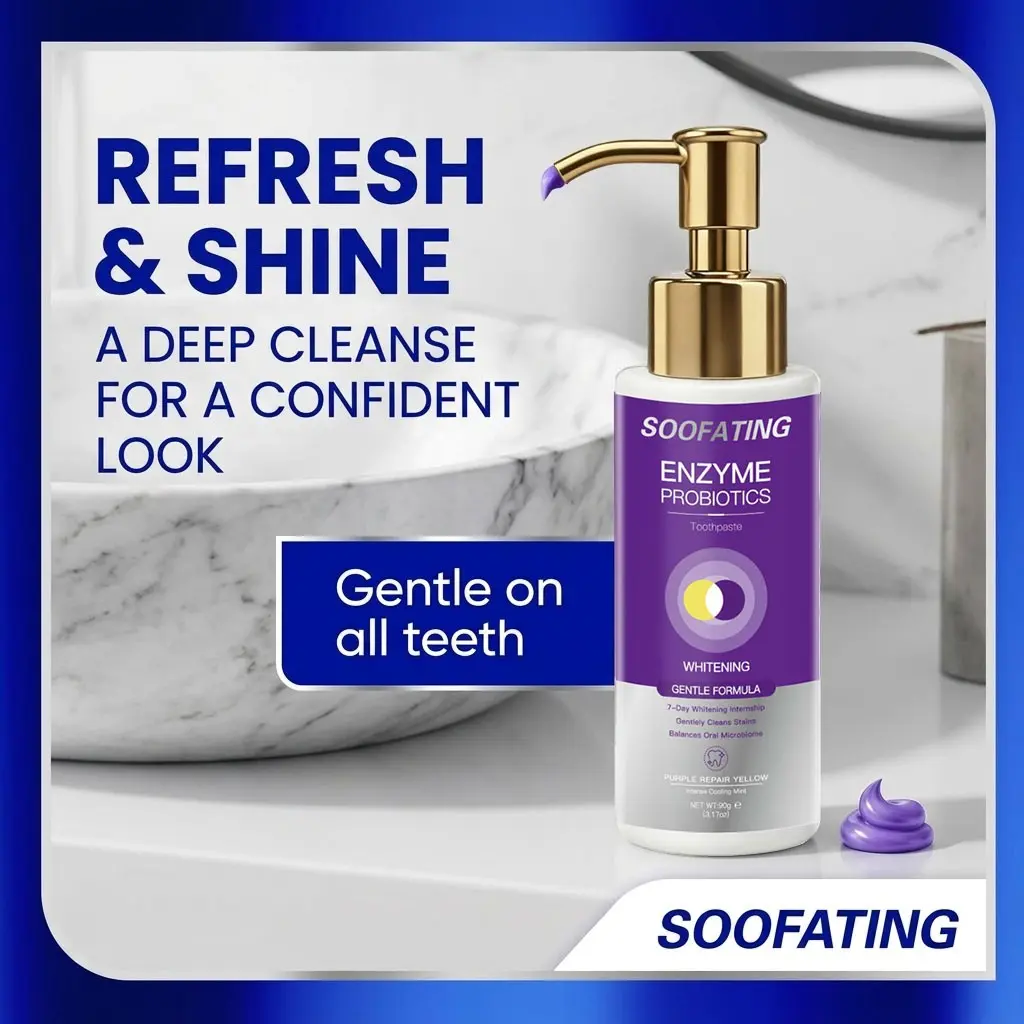 SOOFATING Lysozyme Probiotic Whitening Toothpaste, Deep Cleaning, Gentle Enamel & Gums Care, Mint Flavor, 24h Fresh Breath, Pump Dispenser, Probiotic Brightening Toothpaste