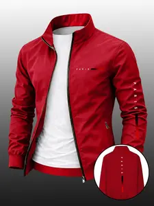 Men's Fashion Paris Series Print Lapel Long Sleeve Jacket, Fitted Casual Outerwear, Spring & Fall, Durable Zipper Coat, Perfect Gift