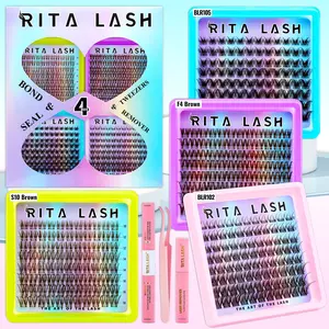 RITALASH 368Pcs 4 Boxes Lashes Mixed Brown & Black Lash Clusters Kit, DIY Eyelashes Kit, WaterProof Lash Clusters Eyelash Extensions for Beginners & Pros, Easy Apply Natural Look for Daily Makeup