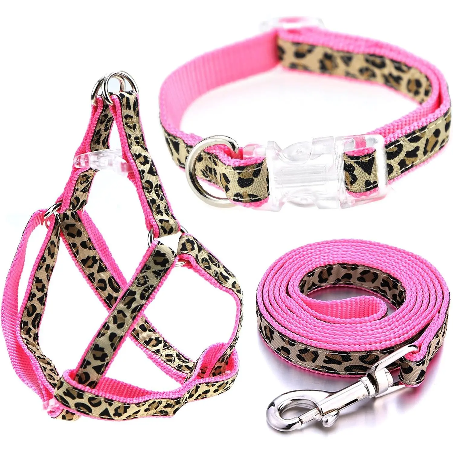 XS Pink Leopard Print No Pull Dog Harness & Matching Leash Set, Adjustable Gentle Training Walking Harness for Small Dogs, Chest 9–15in Neck 8–12in Easy Control Pet Supplies,Halloween,Ghost,Collar,with,Coffee,protection,sales,worldwide,Tactical,Dog Collar