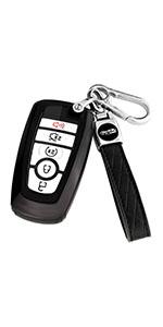 for Ford Key Fob Cover with Keychain,Key Fob Cover Case Shell for Ford Explorer Fusion Escape Edge Expedition F150 F250 F350 F450 F550 Maverick Mustang 3/4/5 Buttons Smart Key (Black)