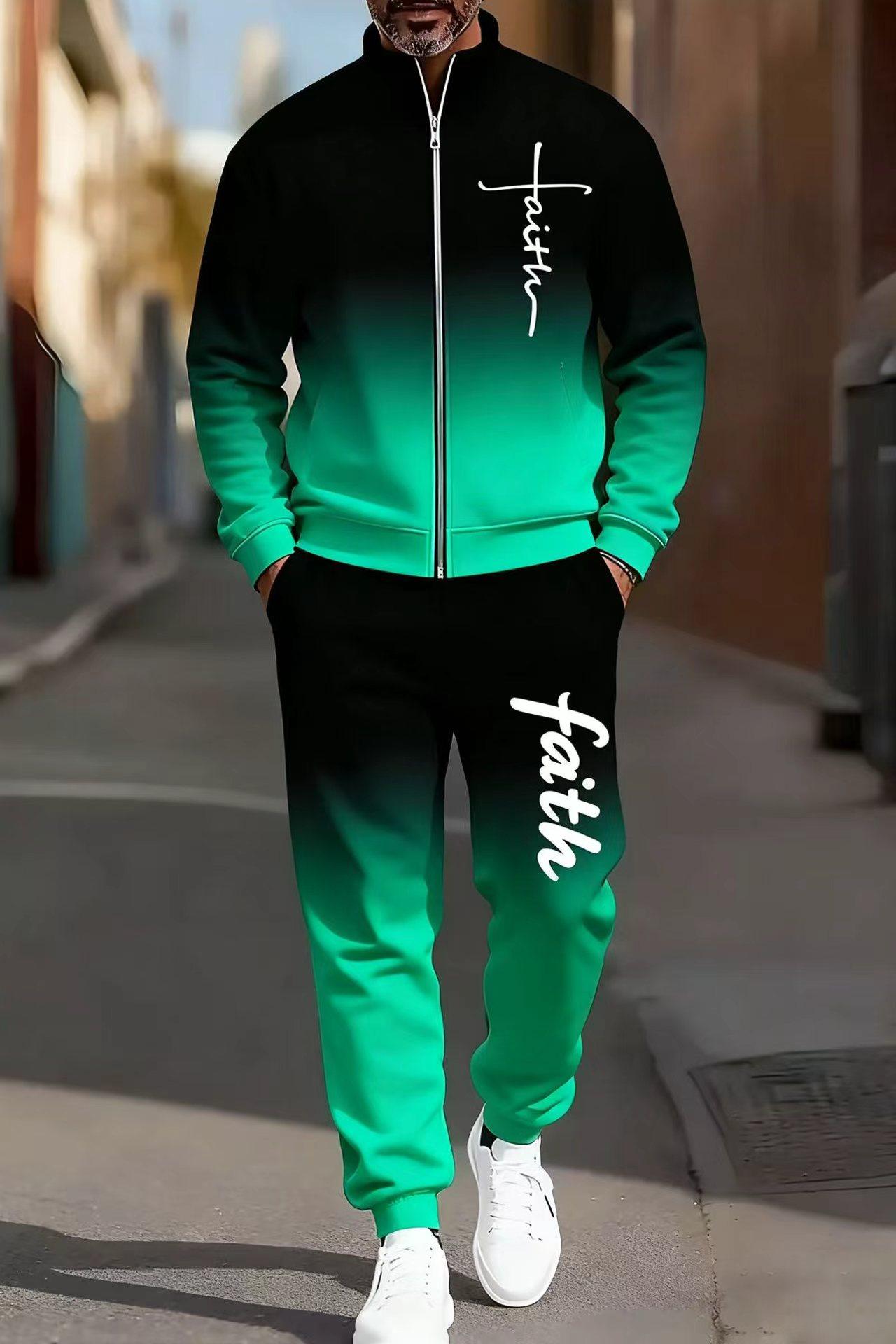 Men's fashionable two-piece set, a popular style featuring gradient and multi-colored sportswear, is here: blending street fashion with a sporty vibe, effortlessly exuding a trendy and fashionable look