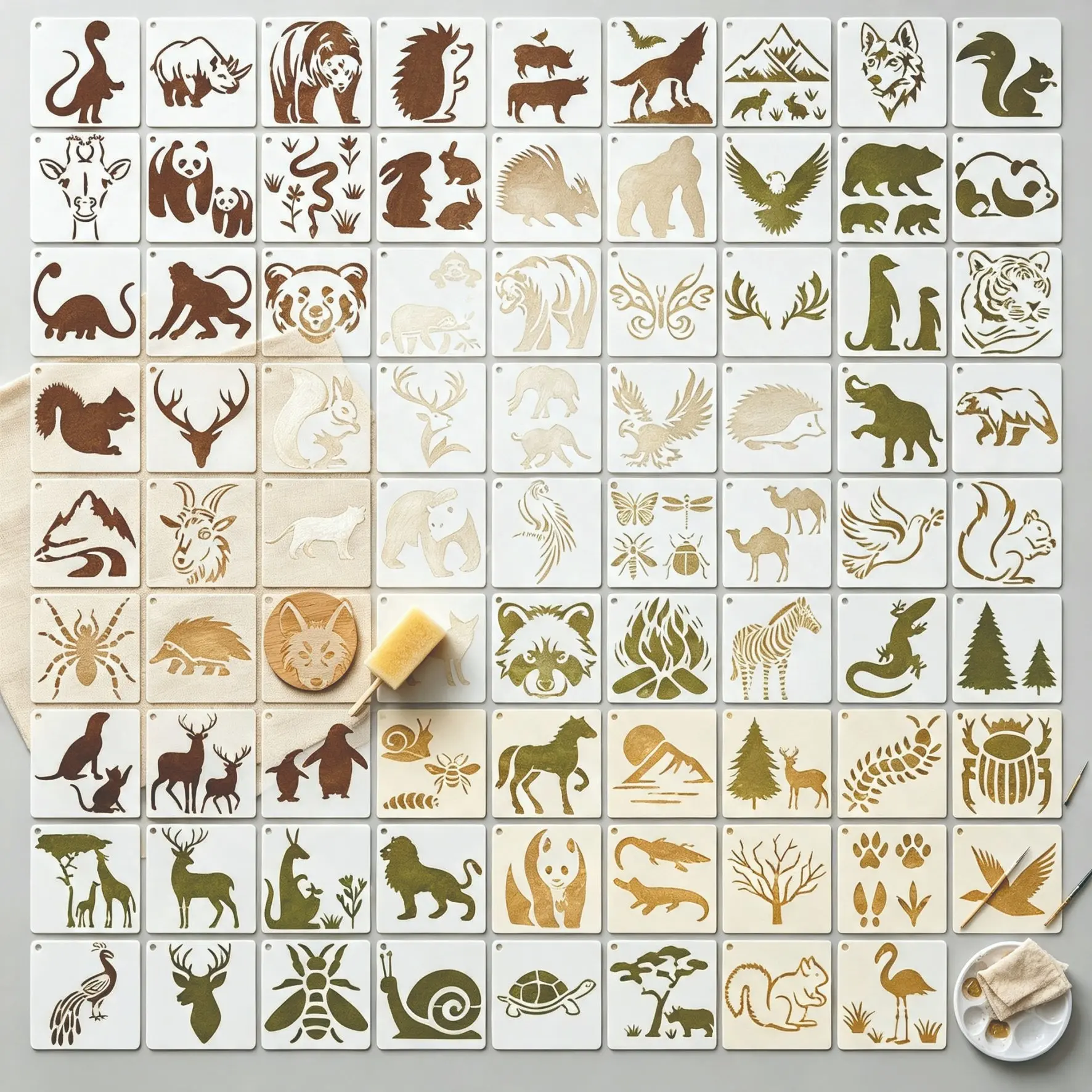 80 Piece Wildlife Template Set, 3x3 Inch Reusable Washable Art Craft Templates, DIY Canvas Wood Paper Fabric Home Decor Sewing Tools