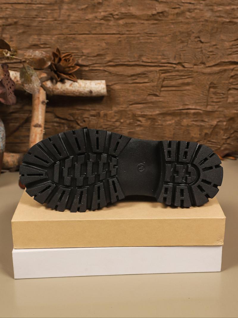 American Retro-Style Leather Shoes for Women, Thick-Soled Black Loafers for Autumn