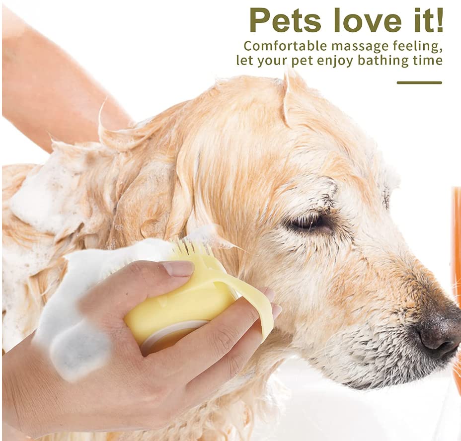 Pet Bath Massage Brush Puppy Dog Cat Grooming Cleaning Soft (Yellow)