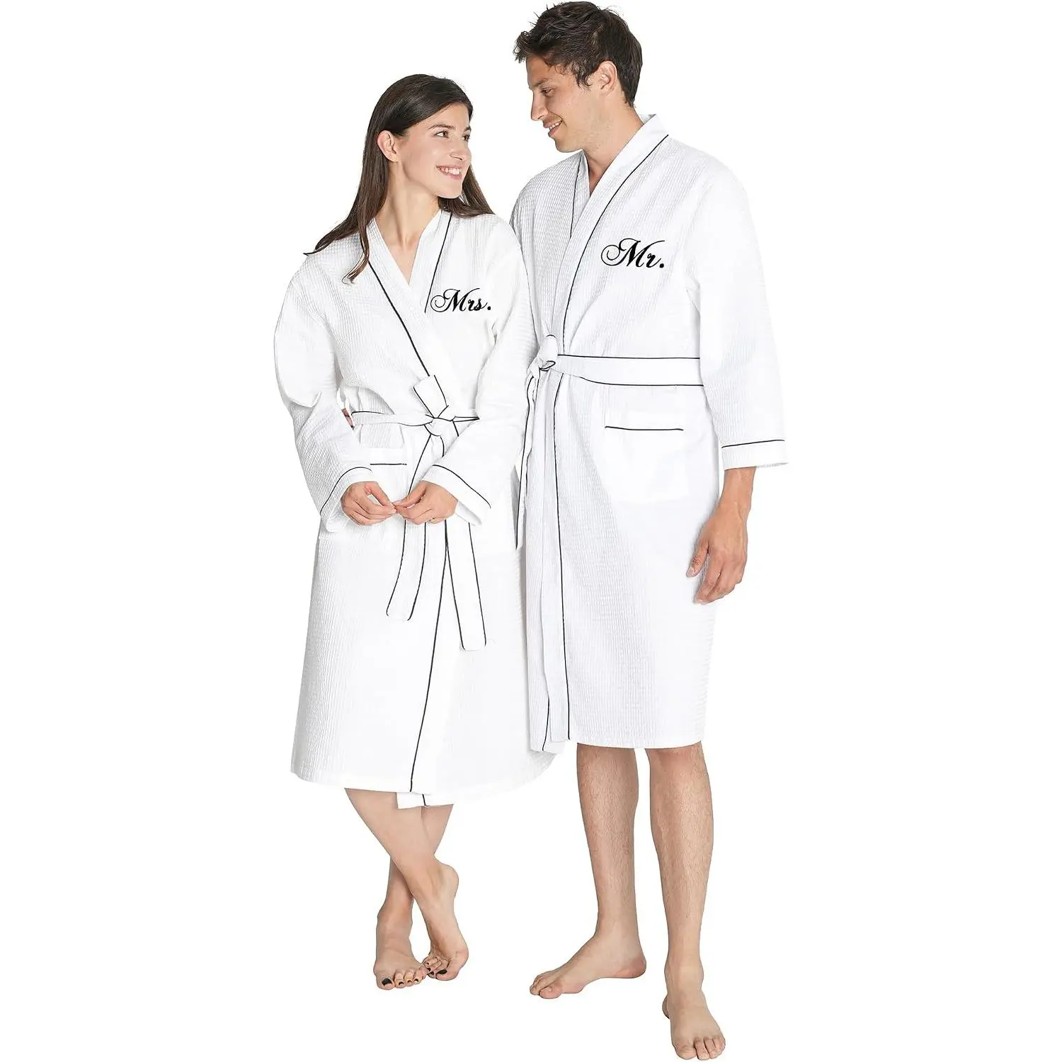 BRIDAL Mr and Mrs Waffle Knit Robe Set for Wedding Engagement Gifts| His and Hers Anniversary Matching Bathrobes for Couples, Bridal Shower Gifts for Bride and Groom, Newlywed, Women and Men