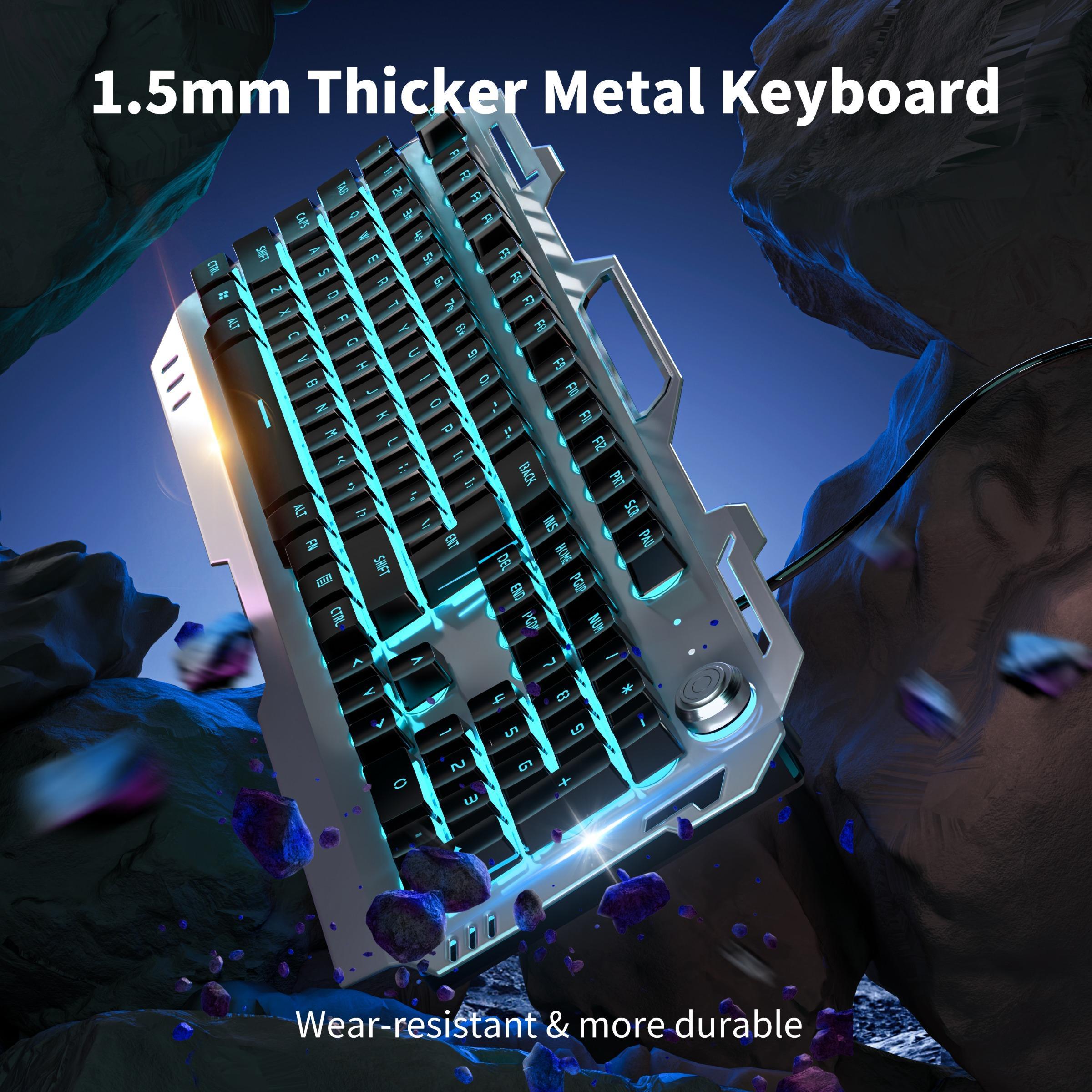 EWEADN Wired Gaming Keyboard, LED Backlit 104 Keys Full-size Silent Keyboard, Ergonomic Keyboards with Knob Switch for Desktop Computer and Notebook, Rainbow Keyboard