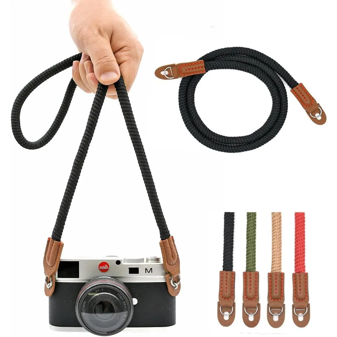 Camera Rope Strap 100cm Soft  Camera Strap    Belt Strap for Mirrorless and DSLR Camera. (Black)