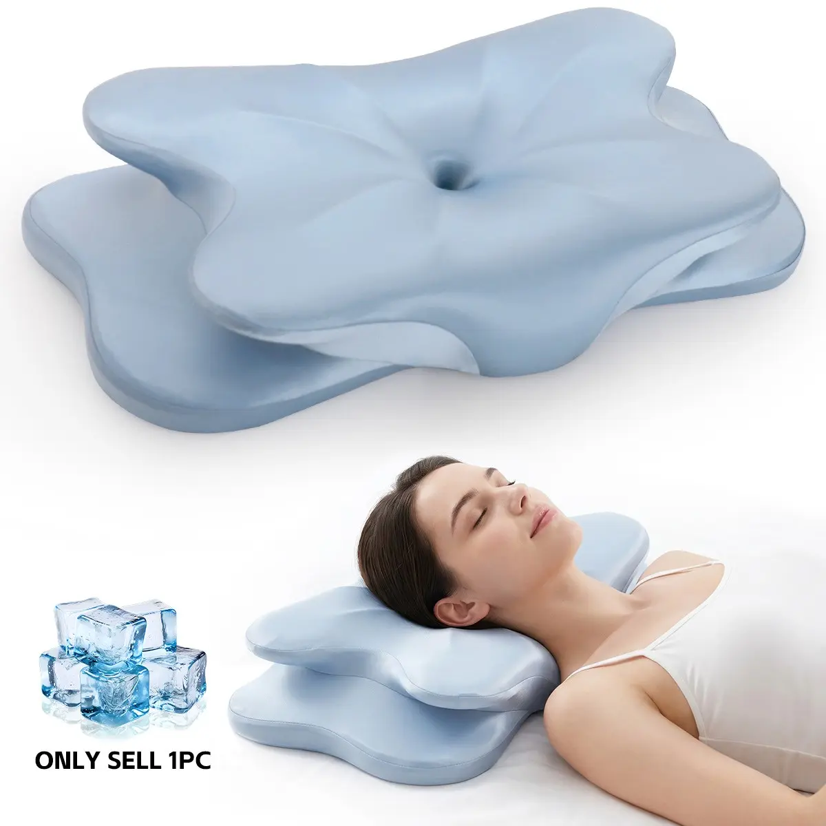 YUNDISSI 1Pcs Light Blue Butterfly Memory Foam Cervical Pillow Cozy Washable Ice Silk Cooling Fabric Wing Design Neck Groove Support Back Side Sleeper Slow Rebound Dorm Office Nap Better Sleep Adults Students Parents Healthy Gift