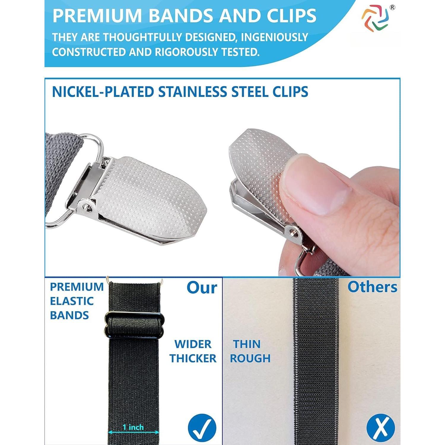 Bed Sheet Straps - Crisscross Fitted Sheet Clips and Sheet Holder Elastic Bands Bedsheet Fasten Suspenders Grippers, 2 count/Set Black