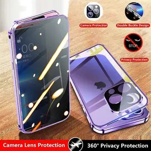 Anti Spy Privacy Tempered Glass with Len Protection Magnetic Adsorption Case For iPhone 17 16 15 14 Plus 13 12 11 Pro Max