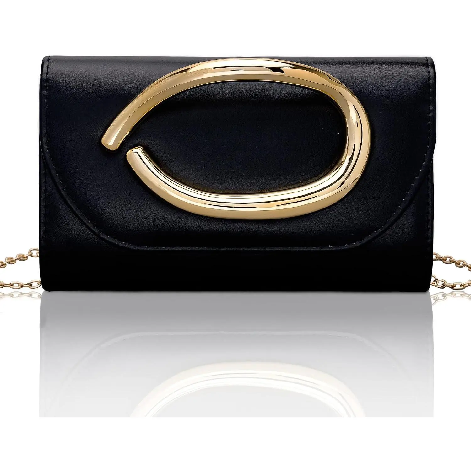 Leather Evening Clutch Purse for Women w/   Handle & Chain, Formal Party Handbag for Wedding