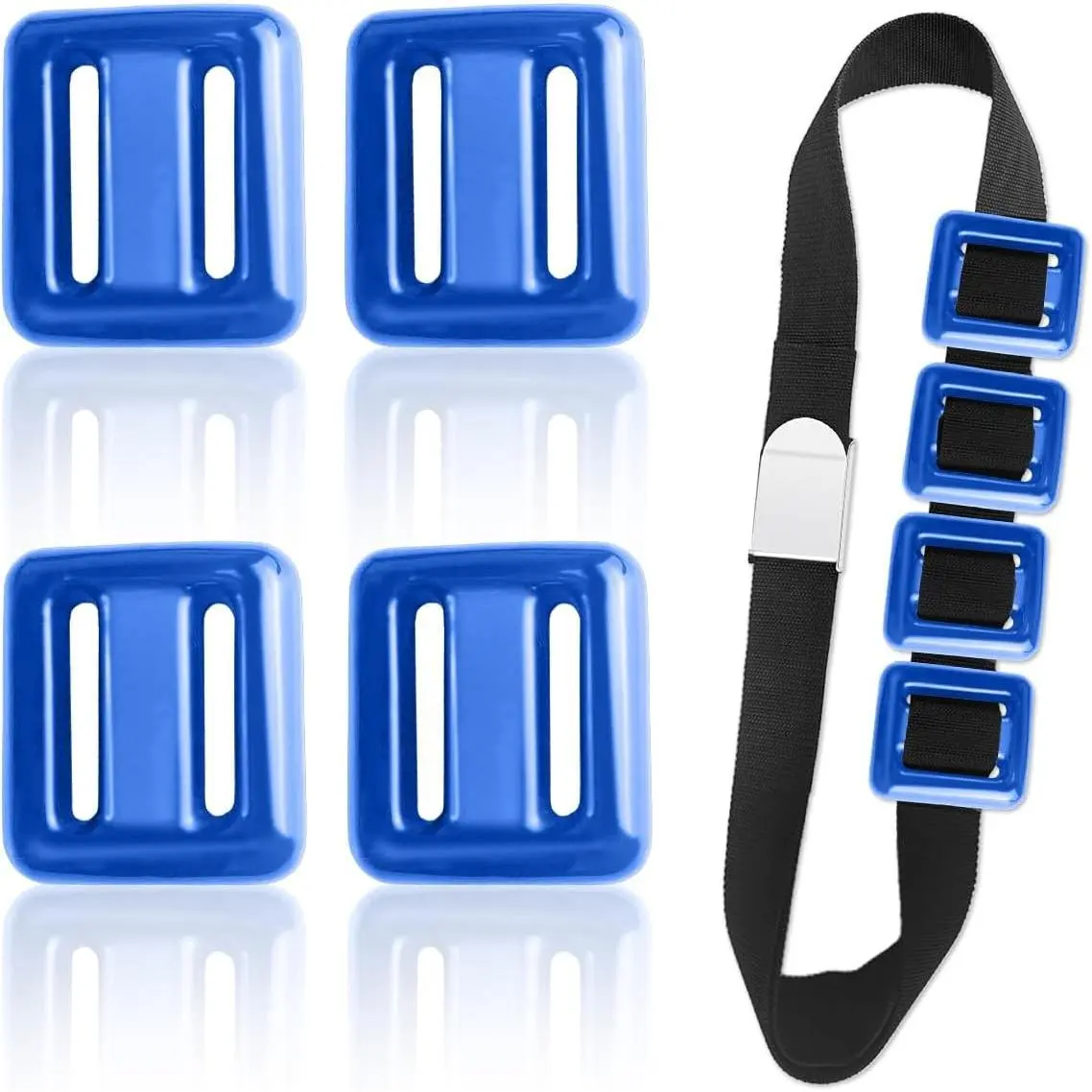 4 PCS Blue Coated Diving Weight Blocks with Metal Buckle Belt, Durable Diving Weights Ideal for Freediving and Underwater Operations