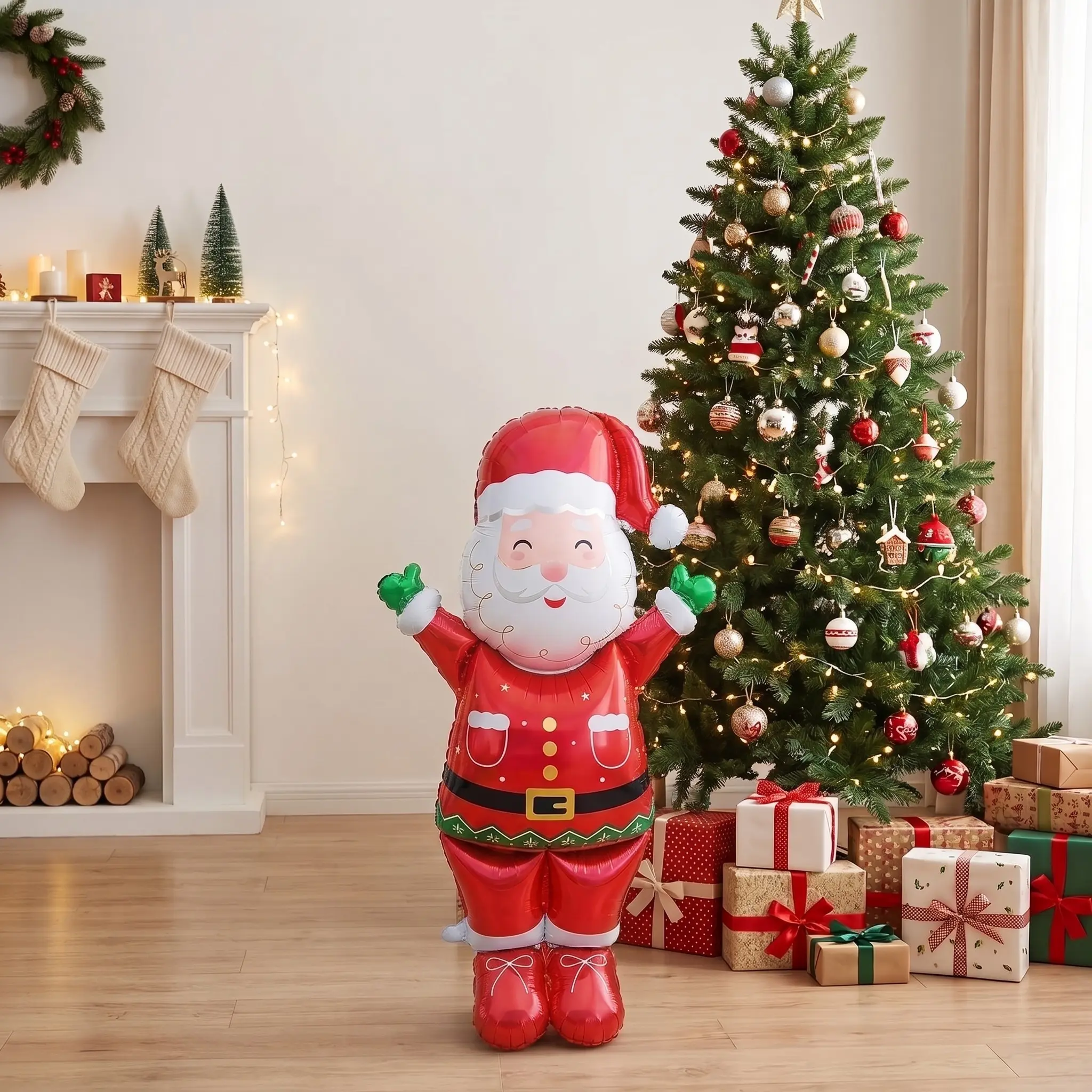 Jumbo Self-Standing Santa Foil Balloon, Reusable Giant Holiday Accent, Perfect for Christmas Party, New Year Bash, Birthday Backdrop
