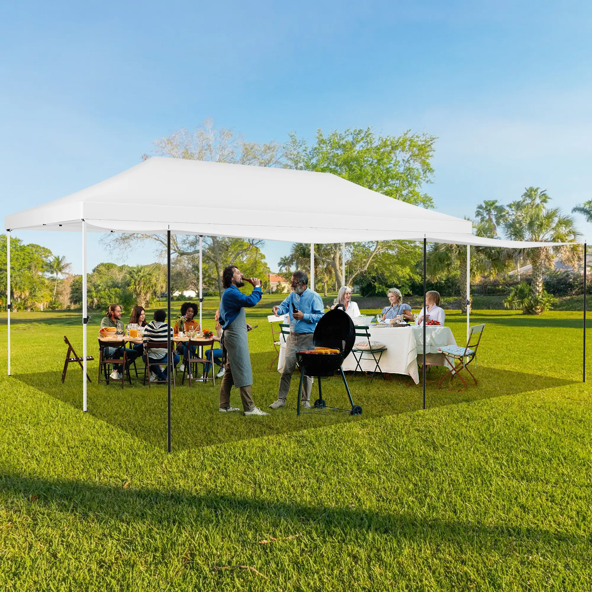 10x20 Heavy Duty Folding Gazebo Canopy, 420D Oxford Fabric, Waterproof & UV50+ Protection, 6 Removable Sidewalls, Adjustable Height, White Outdoor Shelter with Roller Bag & 6 Sandbags for Parties, Weddings and Events