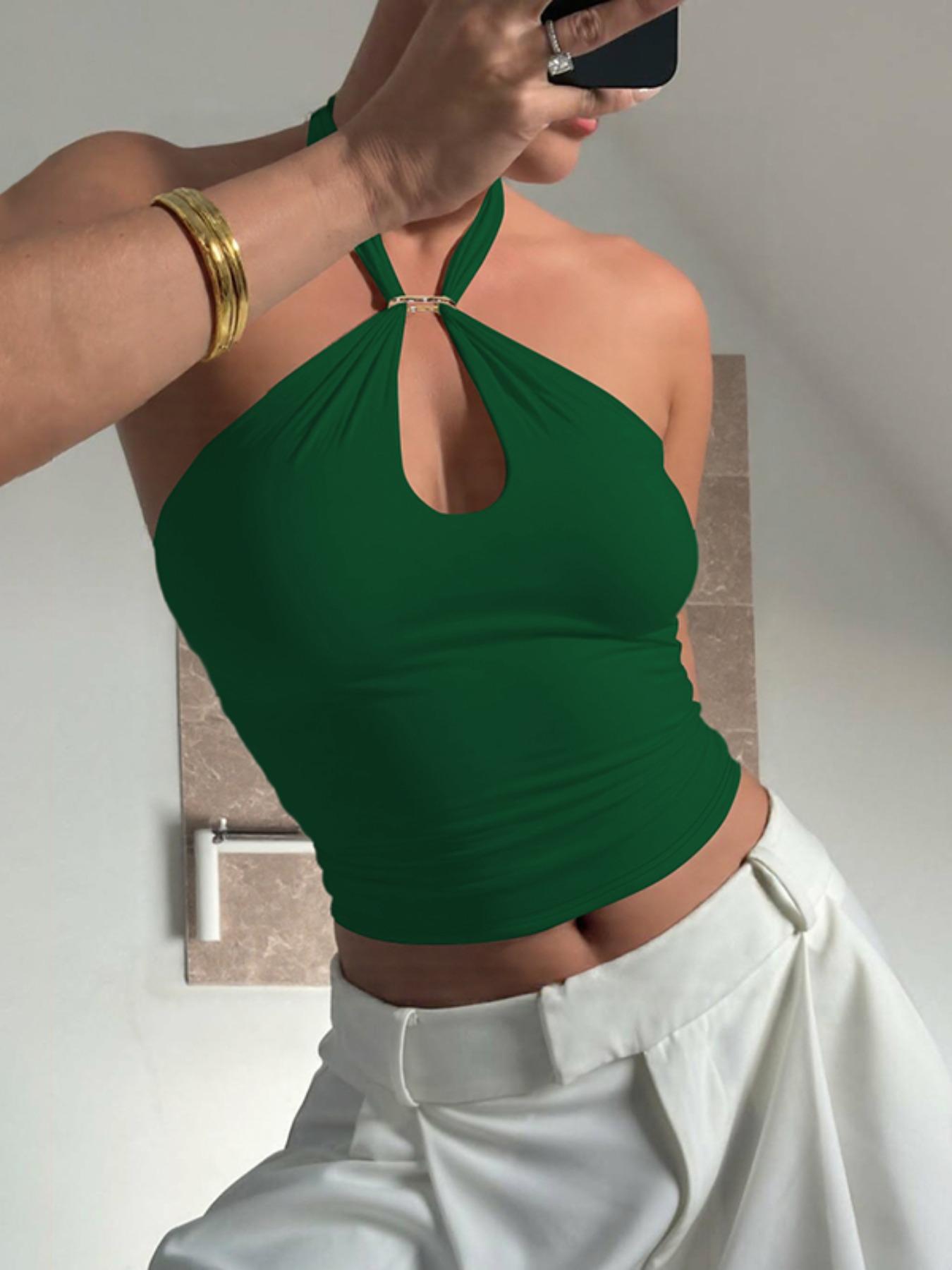 Women's Solid Backless Halter Neck Tank Top, Fashion Casual Adjustable Strap Sleeveless Top for Daily Outdoor Wear, Ladies Clothes for Summer