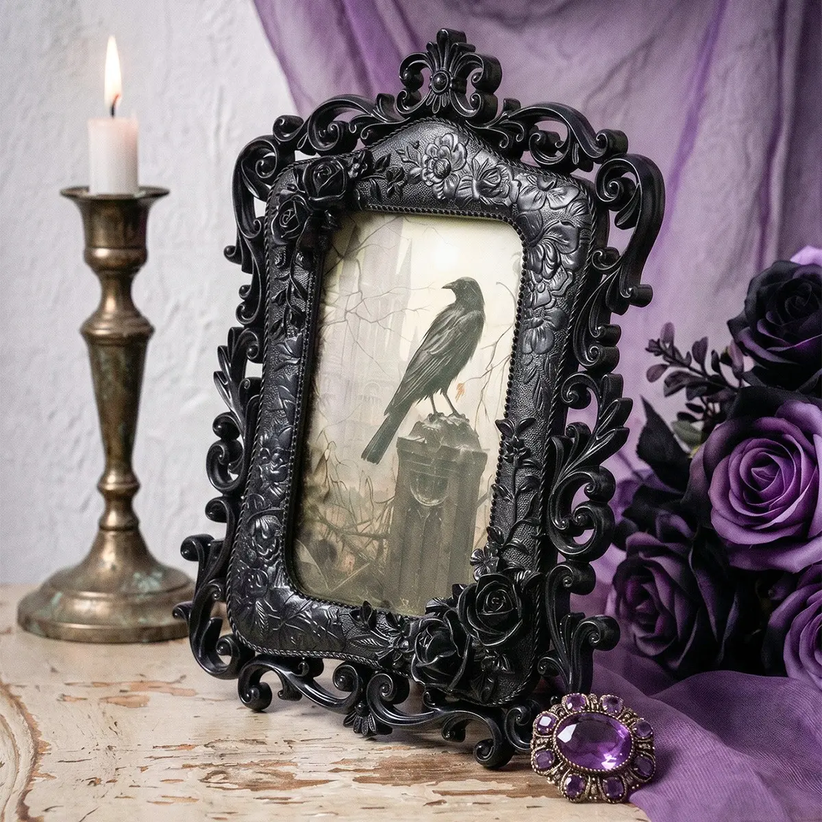 Halloween Decorative Frame, Vintage Photo Frame, French Lace Design, Baroque Rose Sculpture, Witch Style Photo Prop, Desktop Decoration, Picture Frames For Desk, Creative Gift