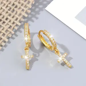 A Pair of Copper Micro-Inlaid Synthetic Zirconia Cross Earrings, Exquisite and Charming Valentine's Day Gift Suitable for Daily and Party Wear
