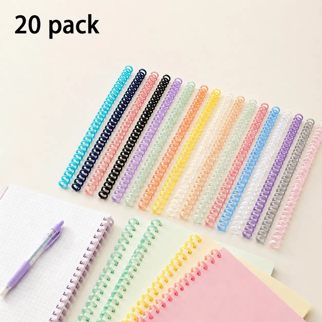 20 PCS 12mm 30‑Hole Multi‑Color, Durable Reusable Plastic Spiral Binding Rings, Detachable Coil Clips, Book Binder Rings Notebook Comb Binding Spines for A4 Paper DIY Journal Scrapbooking Office School Supplies, Gift for Craft