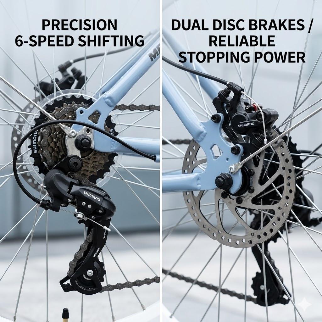 24 Inch Adult Commuter Bike 6 Speed Steel Frame Multiple Colors City Bicycle for Daily Commute Urban Riding Outdoor Sports Travel Fitness Work School Cycling Durable Steel Frame Adult Bike with Multiple Color Options24 Inch Bike 6 Speed Bike