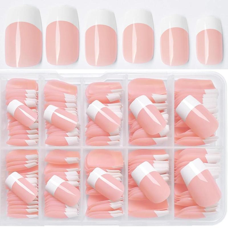 French Tip Press on Nails, 120pcs/set Short Square Fake Nails with Nail File & Jelly Glue & Stick, Reusable Press on Nails for Women & Girls DIY Nail Art, Christmas Gift