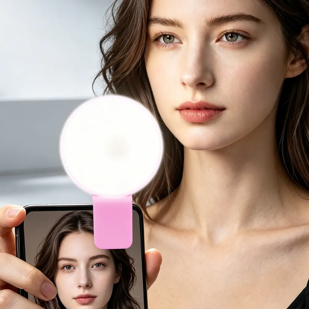 Circle LED Mobile Phone Mini Selfie Fill Light with Clip Durable Practical USB Charge Dimming Two Modes Adjustable Brightness Tablet Video Meeting Live Streaming Professional Portable Photography Lamp