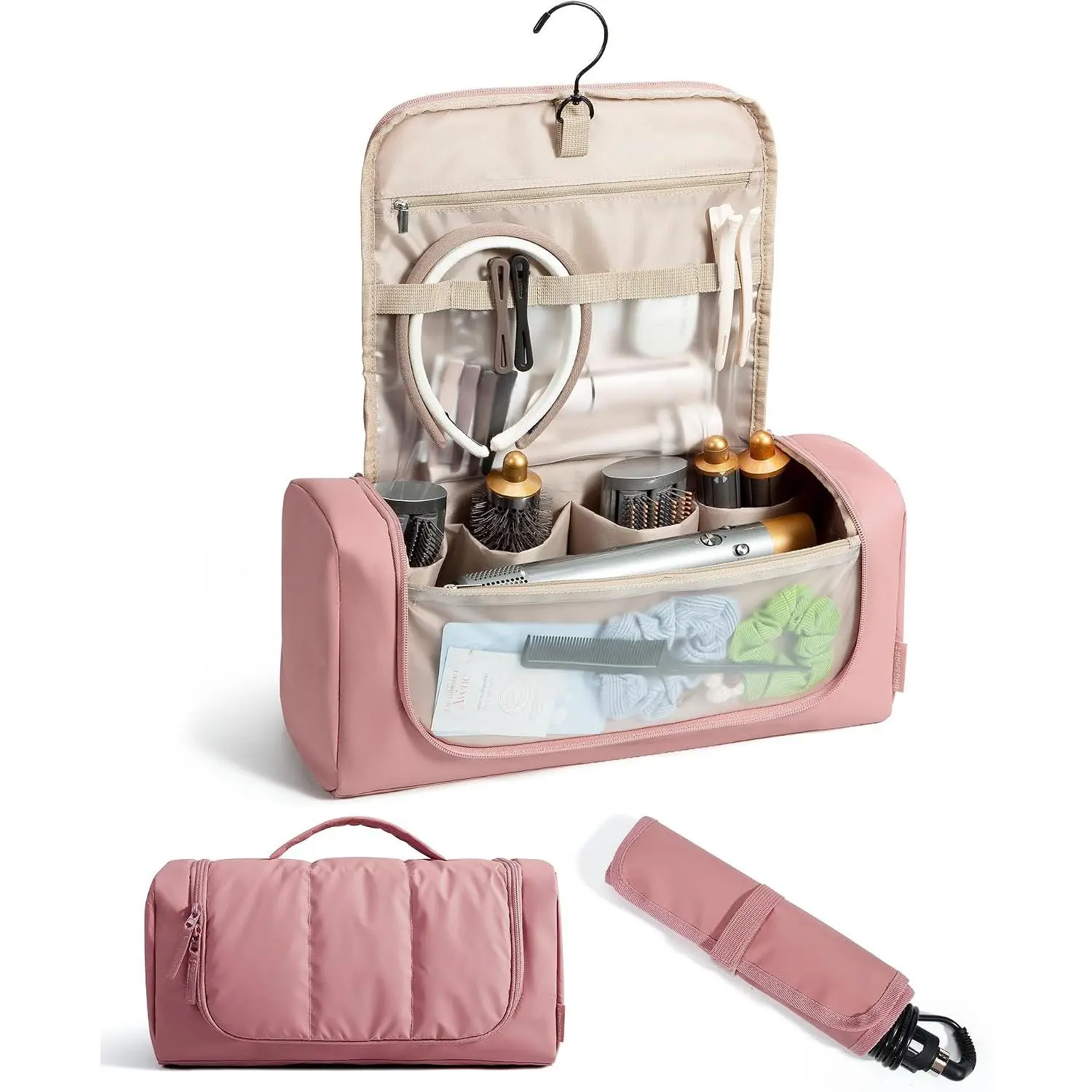 Hair Tool Organizer Travel Bag Compatible with Dyson Airwrap,Shark Hair Dryer, Wide-open Dyson Case with Heat Resistant Mat, Metal Hanging Hook for Long Barrel, Straighteners, Curling IronGift.