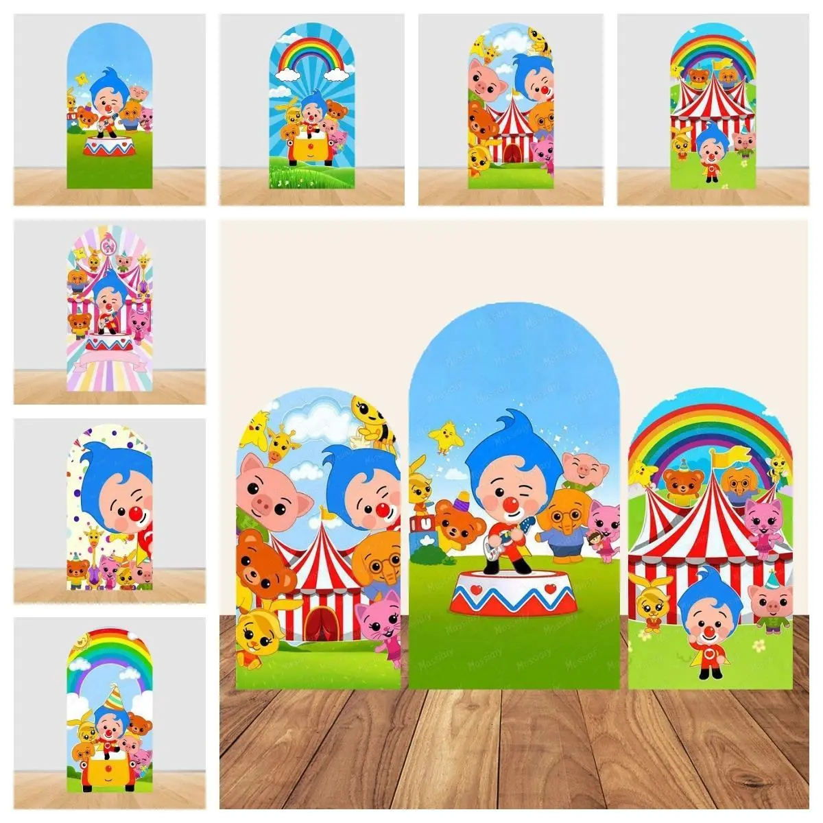Cartoon Plims Rainbow Circus Arch Elastic Fabric Backdrop Wrap, Backdrop Decoration Prop for Children's Birthday Party Supplies, Elastic Backdrop Wrap