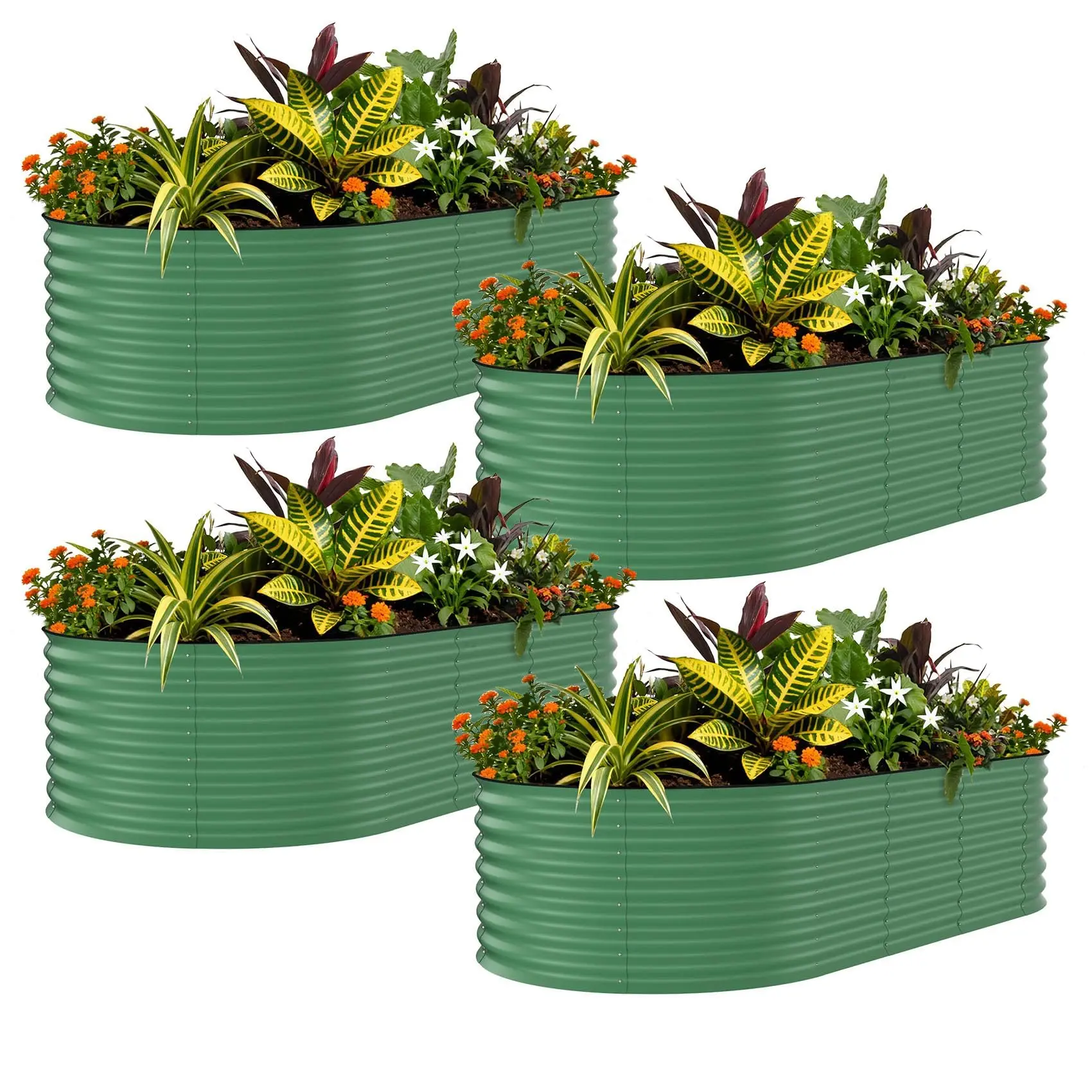 GARVEE 6-piece set raised bed garden box made of galvanized metal – Rustproof & easy assembly – Open bottom, stable, ergonomic, ideal for flowers & vegetables – Deep planting depth – Color: Green